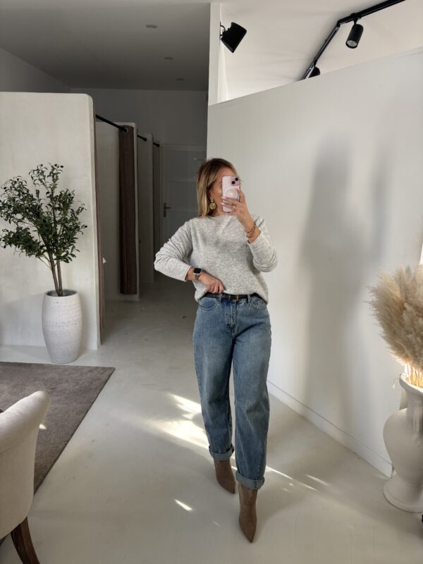 Pull fin col bateau gris clair – Image 2
