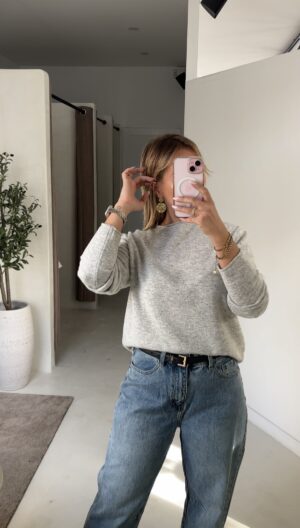 Pull fin col bateau gris clair