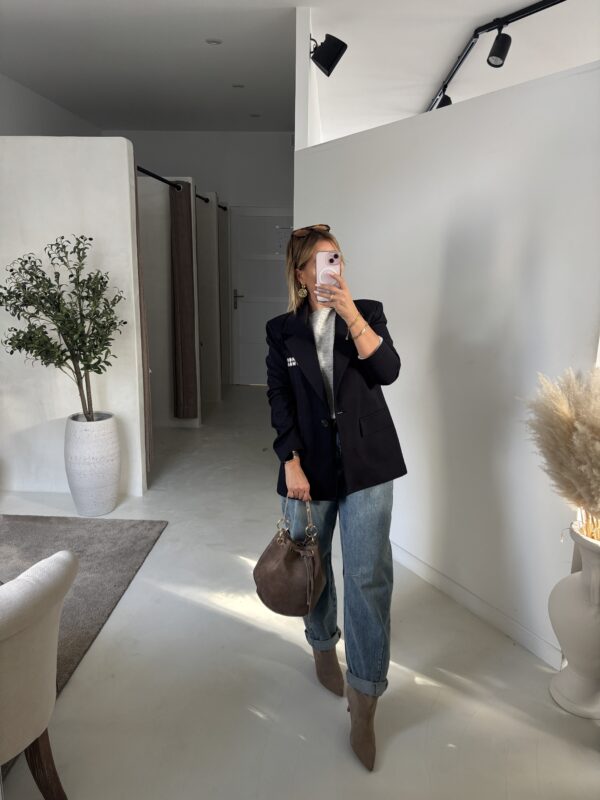 Blazer bleu marine rayé, brodé « amour » – Image 2