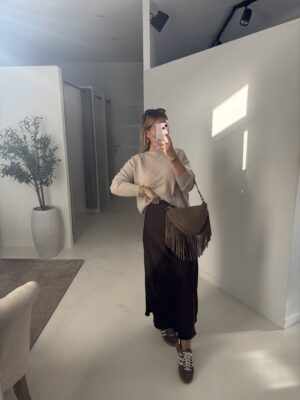 Jupe longue satinée marron
