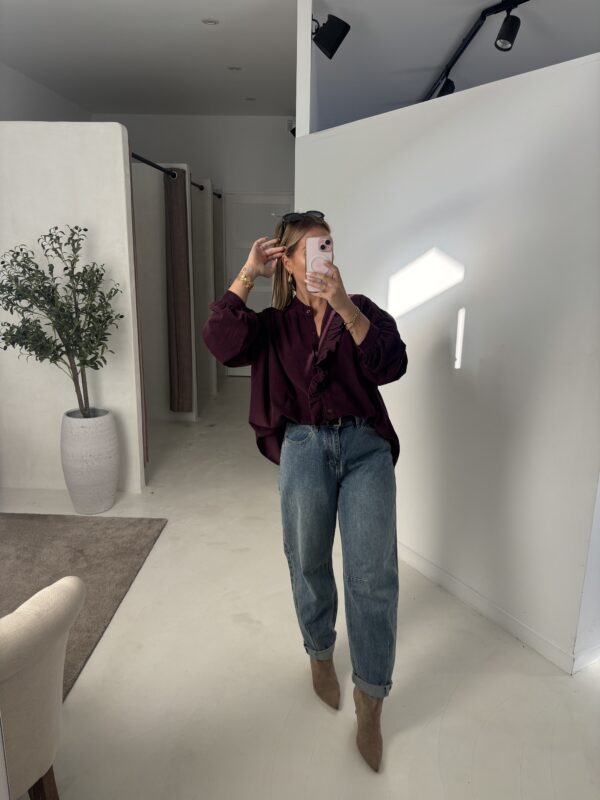 Blouse ample en velours prune – Image 2