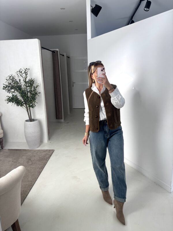 Veste sans manches en daim réversible molletonnée kaki