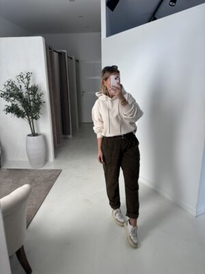 Pantalon ballon en velours kaki, taille élastiquée