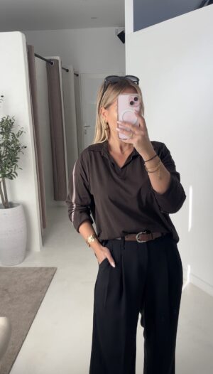T-shirt longues manches style polo marron