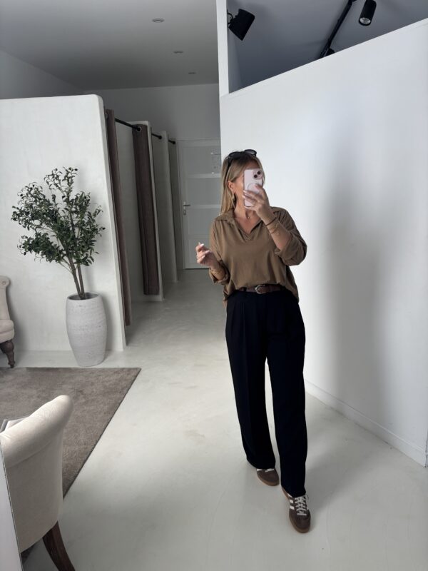 T-shirt longues manches style polo camel