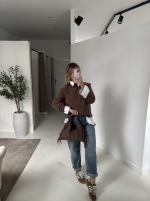 Pull col roulé toucher cachemire marron clair