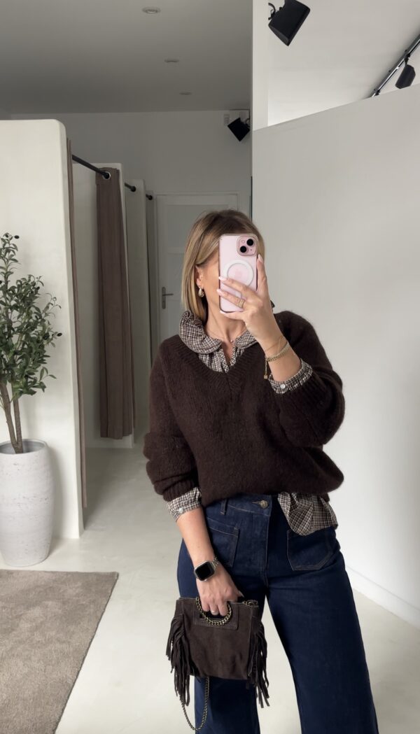 Blouse à carreaux et col claudine – Image 3