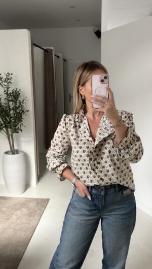 Blouse à fleurs marron
