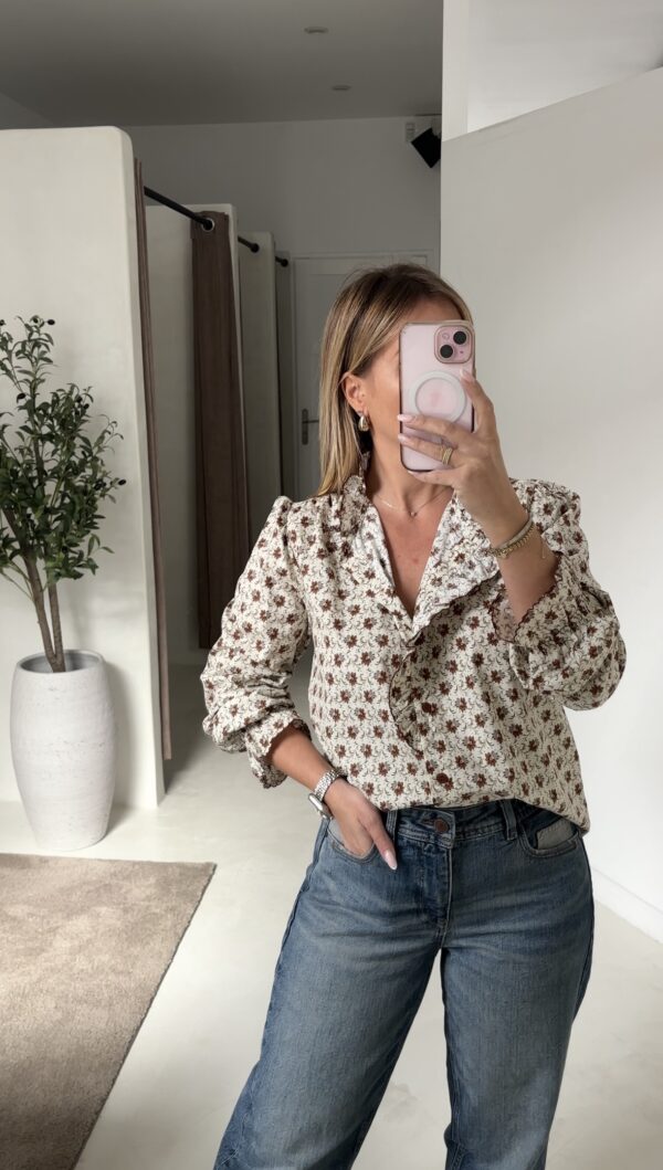 Blouse à fleurs marron