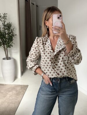 Blouse à fleurs marron