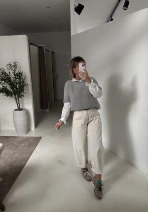 Pull doux manches courtes gris clair
