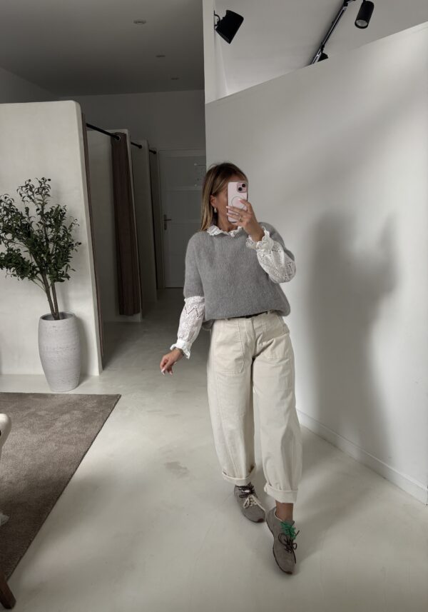 Pull doux manches courtes gris clair