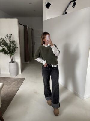 Pull doux manches courtes kaki