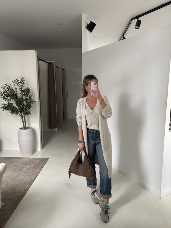Long cardigan avec gilet torsadé inclus