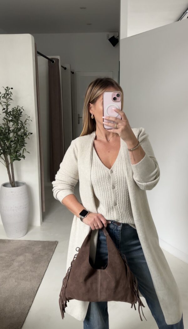 Long cardigan avec gilet torsadé inclus – Image 2