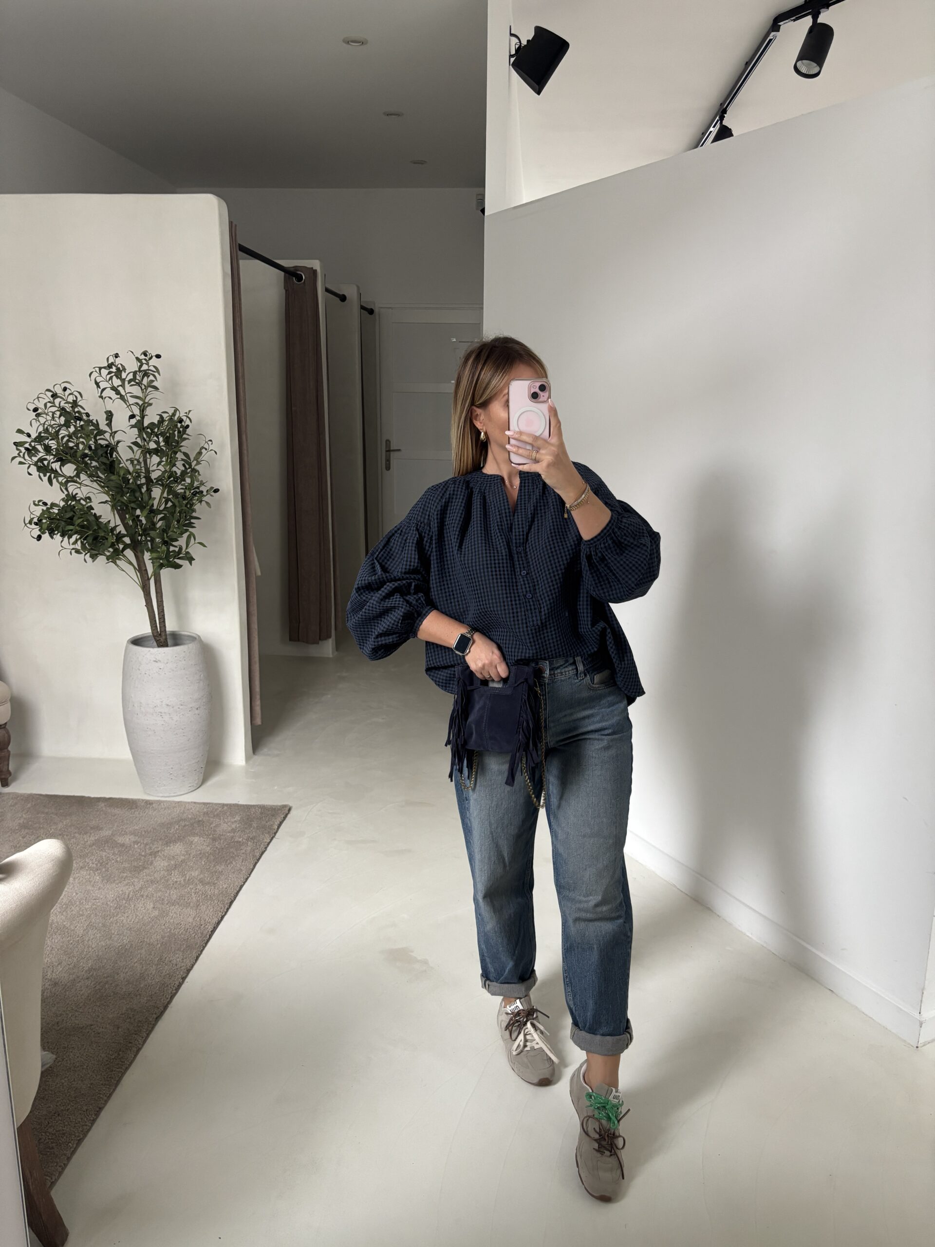 Blouse vichy bleu et noir