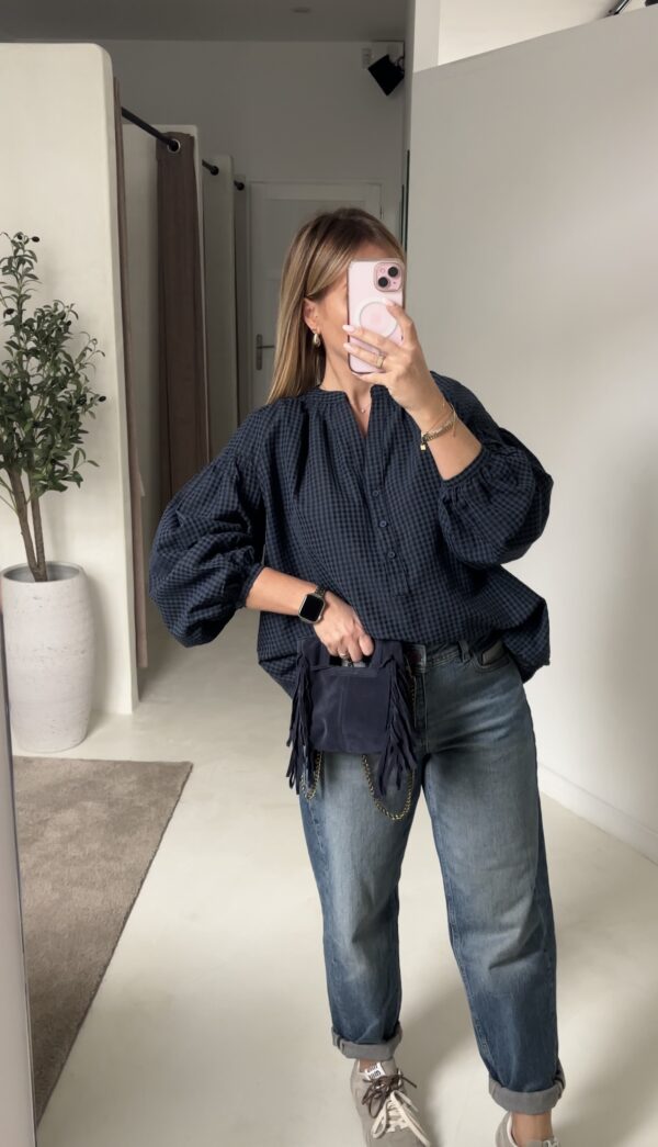 Blouse vichy bleu et noir – Image 2