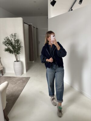 Gilet en maille sans manches à capuche bleu marine
