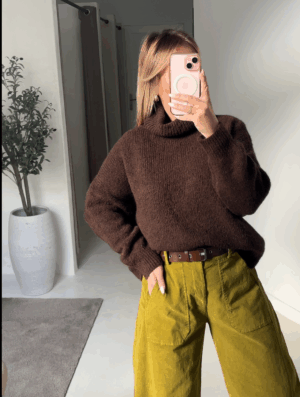 Pull col roulé marron