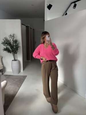 Pull col V rose fluo