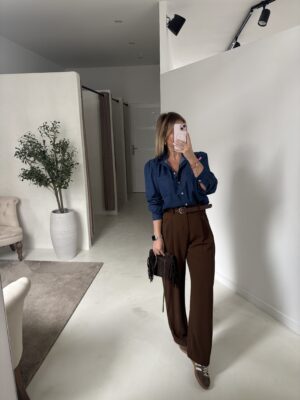 Blouse bleu inspiration jean avec poche sur le devant
