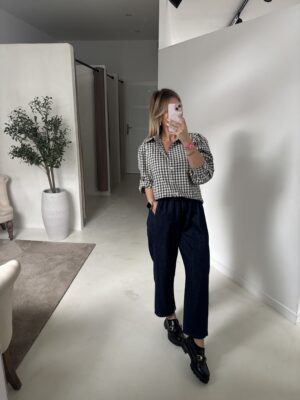 Chemise à carreaux beige et bleu