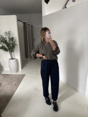 Blouse kaki fluide à motifs