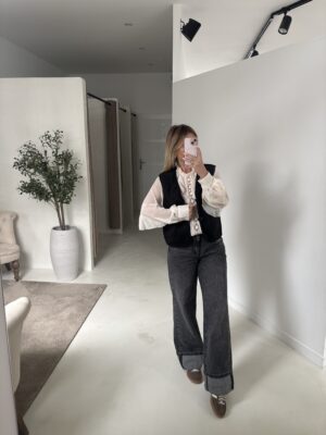 Veste sans manches en daim réversible molletonnée noir