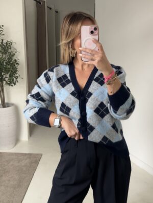 Gilet col V à carreaux tricolore