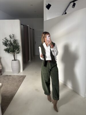 Pantalon ballon kaki velours ceinturé