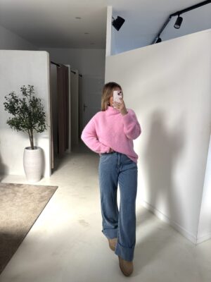 Pull col montant rose bonbon