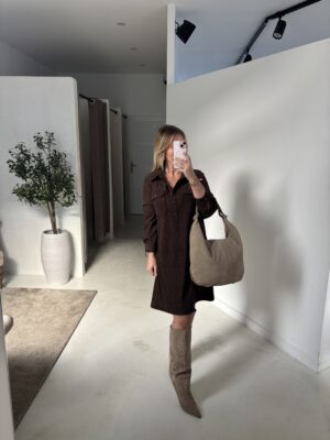 Robe chemise en velours marron