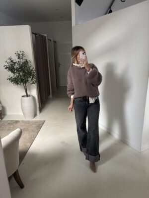 Pull col rond oversize taupe