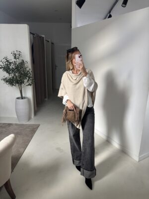 Poncho beige en laine et cachemire
