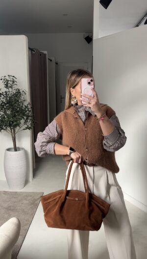 Gilet sans manches col revers camel