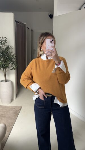 Pull col rond toucher cachemire moutarde