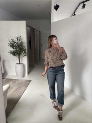 Blouse à carreaux marron