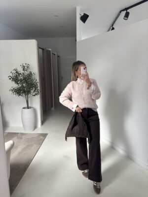 Cardigan court rose côtelé