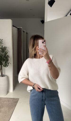 Pull doux manches courtes blanc
