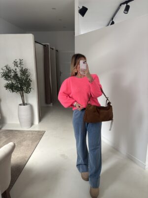 Pull à épaulettes rose fluo