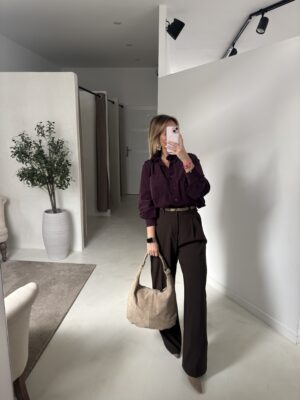 Pantalon marron large, taille haute