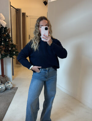 Pull col rond toucher cachemire bleu marine