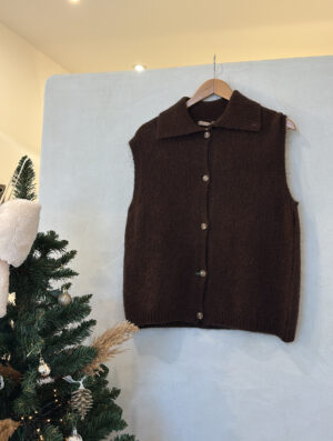 Gilet sans manches col revers marron