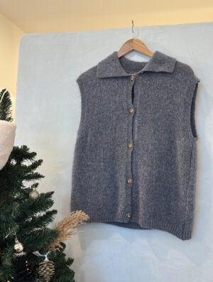 Gilet sans manches col revers gris