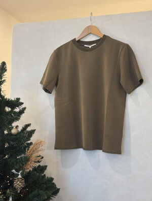 T-shirt kaki col rond côtelé