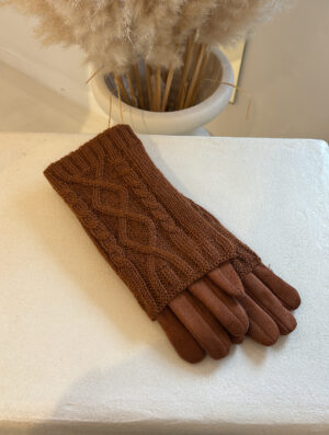Gants 2-en-1 camel tressés