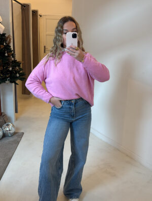 Pull col rond toucher cachemire rose bonbon