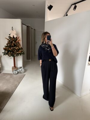 Pull manches courtes bleu marine