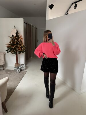 Pull à épaulettes corail fluo