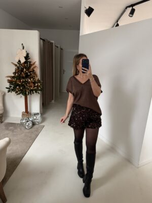 T-shirt ample col V bronze